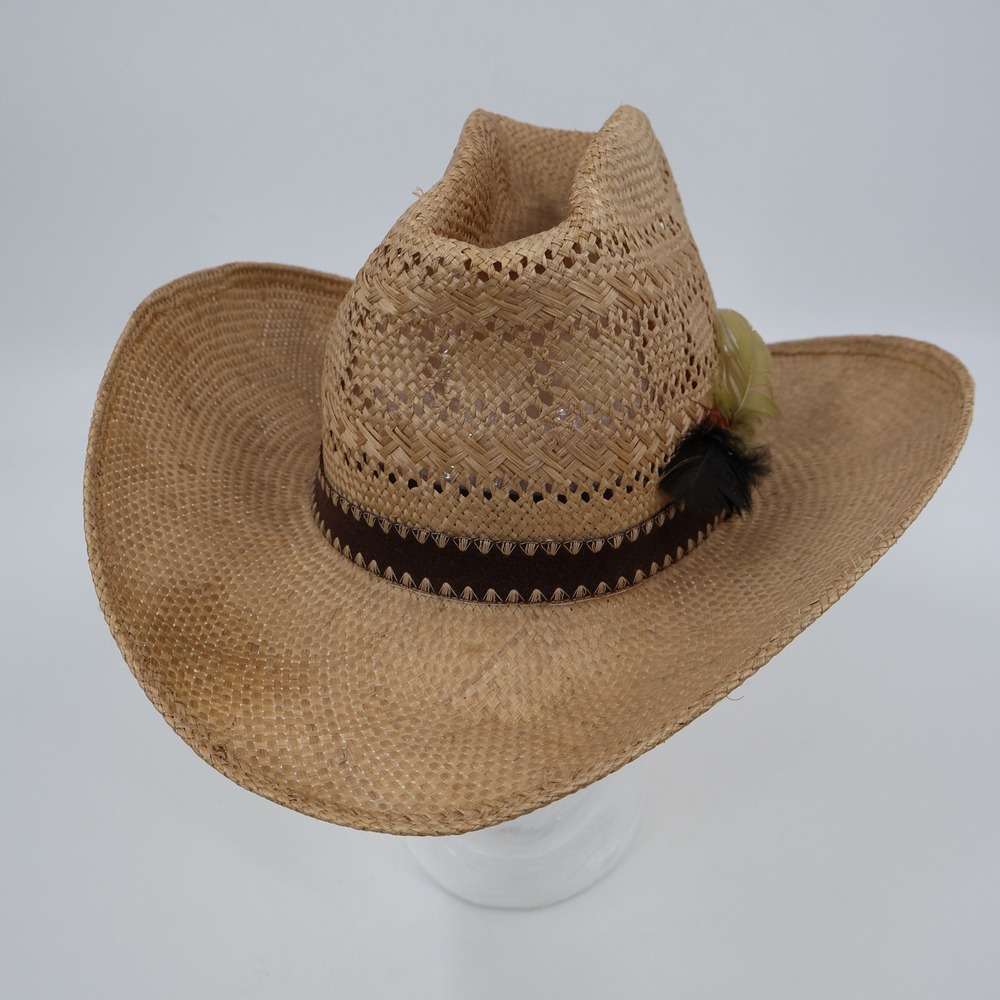 American Hat Co Sisal Straw Cowboy Hat Unisex Size 7 Tan Vintage Vented 1809‎ HM